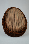 Toque, brown straw trimmed with brown velvet ruffles, c. 1870s, top view by Irma G. Bowen Historic Clothing Collection