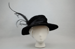 Hat, black velvet with feathers, early 20th century, front view by Irma G. Bowen Historic Clothing Collection