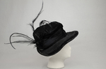 Hat, black velvet with feathers, early 20th century, side view by Irma G. Bowen Historic Clothing Collection