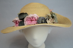 Hat, raffia with silk flowers, c. 1910s, front view by Irma G. Bowen Historic Clothing Collection