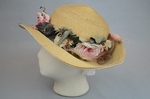 Hat, raffia with silk flowers, c. 1910s, left side view by Irma G. Bowen Historic Clothing Collection
