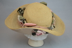 Hat, raffia with silk flowers, c. 1910s, back view by Irma G. Bowen Historic Clothing Collection