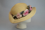 Hat, raffia with silk flowers, c. 1910s, right side view by Irma G. Bowen Historic Clothing Collection