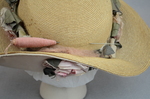 Hat, raffia with silk flowers, c. 1910s, detail of hat pin by Irma G. Bowen Historic Clothing Collection