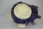 Hat, pale cream with purple ostrich plumes, c. 1900-1915, back view by Irma G. Bowen Historic Clothing Collection