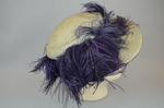 Hat, pale cream with purple ostrich plumes, c. 1900-1915, right side view by Irma G. Bowen Historic Clothing Collection