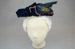 Toque, blue velvet with rhinestones and feathers, 1890s, front view by Irma G. Bowen Historic Clothing Collection