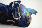 Toque, blue velvet with rhinestones and feathers, 1890s, detail of embellishment by Irma G. Bowen Historic Clothing Collection