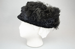 Toque, black velvet with ostrich feathers, c. 1910-1920, left side view by Irma G. Bowen Historic Clothing Collection