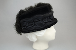 Toque, black velvet with ostrich feathers, c. 1910-1920, right side view by Irma G. Bowen Historic Clothing Collection