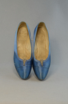 Shoes, blue satin dress pumps, 1958, top view by Irma G. Bowen Historic Clothing Collection