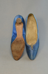 Shoes, blue satin dress pumps, 1958, top and sole view by Irma G. Bowen Historic Clothing Collection