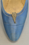 Shoes, blue satin dress pumps, 1958, detail of shoe clip by Irma G. Bowen Historic Clothing Collection