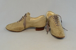 Shoes, tan suede Oxfords, 1930s, side and front view by Irma G. Bowen Historic Clothing Collection