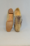 Shoes, tan suede Oxfords, 1930s, top and sole view by Irma G. Bowen Historic Clothing Collection