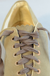Shoes, tan suede Oxfords, 1930s, detail of scalloped tongue by Irma G. Bowen Historic Clothing Collection