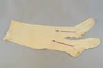 Stockings, cream cotton with red embroidered clocks, 1840s-1850s by Irma G. Bowen Historic Clothing Collection
