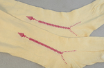 Stockings, cream cotton with red embroidered clocks, 1840s-1850s, detail of embroidery by Irma G. Bowen Historic Clothing Collection