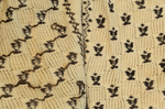 Stockings, white cotton with black embroidery and openwork, 1880s, back and front embroidery comparison by Irma G. Bowen Historic Clothing Collection