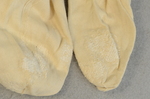 Stockings, white cotton with white embroidered clocks, 1865-1880, detail of darning