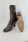 Boots, purple leather high-laced, 1915-1920, top and sole view by Irma G. Bowen Historic Clothing Collection