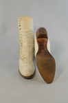 Boots, white canvas high-buttoned, 1915, top and sole view by Irma G. Bowen Historic Clothing Collection