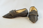 Shoes, black wool with latchets, 1760-1770, side and front view by Irma G. Bowen Historic Clothing Collection