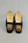 Shoes, blue velvet boudoir slippers, 1830-1840, top view by Irma G. Bowen Historic Clothing Collection