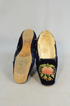 Shoes, blue velvet boudoir slippers, 1830-1840, top and sole view by Irma G. Bowen Historic Clothing Collection