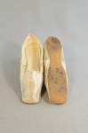Shoes, white satin evening slippers, 1854-1856, top and sole view