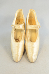 Shoes, white satin with strap, 1920s, top view by Irma G. Bowen Historic Clothing Collection