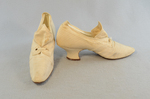 Shoes, white ribbed silk Oxford, 1930s, side and front view by Irma G. Bowen Historic Clothing Collection