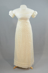 Dress, white cotton mull, 1812-1816, front view by Irma G. Bowen Historic Clothing Collection