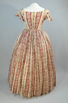 Dress, red and cream striped printed cotton, c. 1850s, back view by Irma G. Bowen Historic Clothing Collection