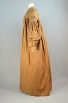 Housedress, brown printed cotton, c. 1835-1850, side view by Irma G. Bowen Historic Clothing Collection