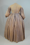 Dress, printed cotton with lavender and black, 1860s, back view by Irma G. Bowen Historic Clothing Collection