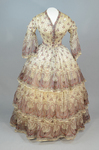 Dress, paisley-printed mull with fan-front bodice and tiered skirt, 1863, front view by Irma G. Bowen Historic Clothing Collection