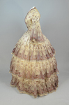 Dress, paisley-printed mull with fan-front bodice and tiered skirt, 1863, side view by Irma G. Bowen Historic Clothing Collection