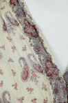 Dress, paisley-printed mull with fan-front bodice and tiered skirt, 1863, detail of trim by Irma G. Bowen Historic Clothing Collection