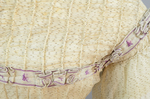 Walking dress, three pieces with bodice, skirt, and sash, beige barege with purple stripes and leaves, 1860s, detail of bodice by Irma G. Bowen Historic Clothing Collection