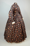 Dress, printed wool challis, c. 1865, side view by Irma G. Bowen Historic Clothing Collection