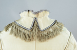 Dress, light gray silk faille with steel blue trim, 1870s, detail of collar