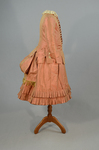 Girl’s dress, salmon and maroon silk taffeta check with bustle, 1880s, side view by Irma G. Bowen Historic Clothing Collection