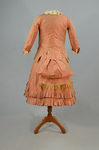 Girl’s dress, salmon and maroon silk taffeta check with bustle, 1880s, back view by Irma G. Bowen Historic Clothing Collection