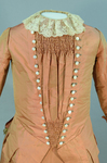 Girl’s dress, salmon and maroon silk taffeta check with bustle, 1880s, detail of front panel by Irma G. Bowen Historic Clothing Collection
