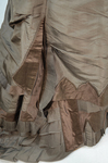 Dress, asymmetrical natural form brown silk taffeta and satin, c. 1880, detail of multiple trims by Irma G. Bowen Historic Clothing Collection