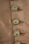 Dress, brown and tan silk taffeta with cuirass bodice and bustle, c. 1883, detail of button by Irma G. Bowen Historic Clothing Collection