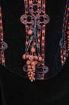 Dress, blue velvet and blue voided velvet on a red round, c. 1892, detail of grape cluster by Irma G. Bowen Historic Clothing Collection