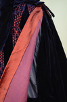 Dress, blue velvet and blue voided velvet on a red ground, c. 1892, detail of skirt panels by Irma G. Bowen Historic Clothing Collection
