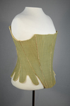 Stays, green wool and natural linen with whalebone, c. 1780, front-side view by Irma G. Bowen Historic Clothing Collection